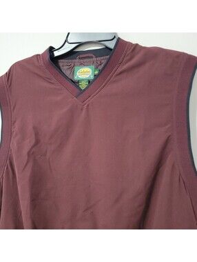 Cabela's Windbreaker Vest Mens L Burgundy V-Neck Pullover Outdoor Golf